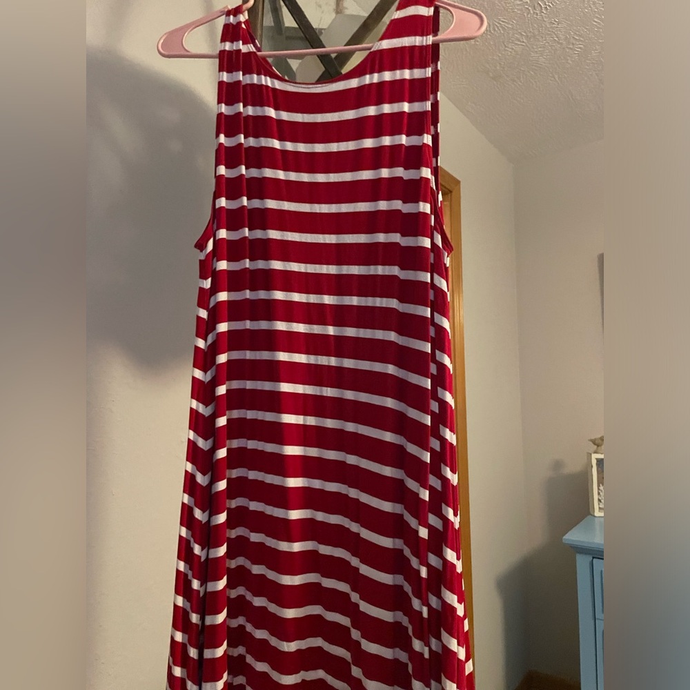 Red and White striped tank dress